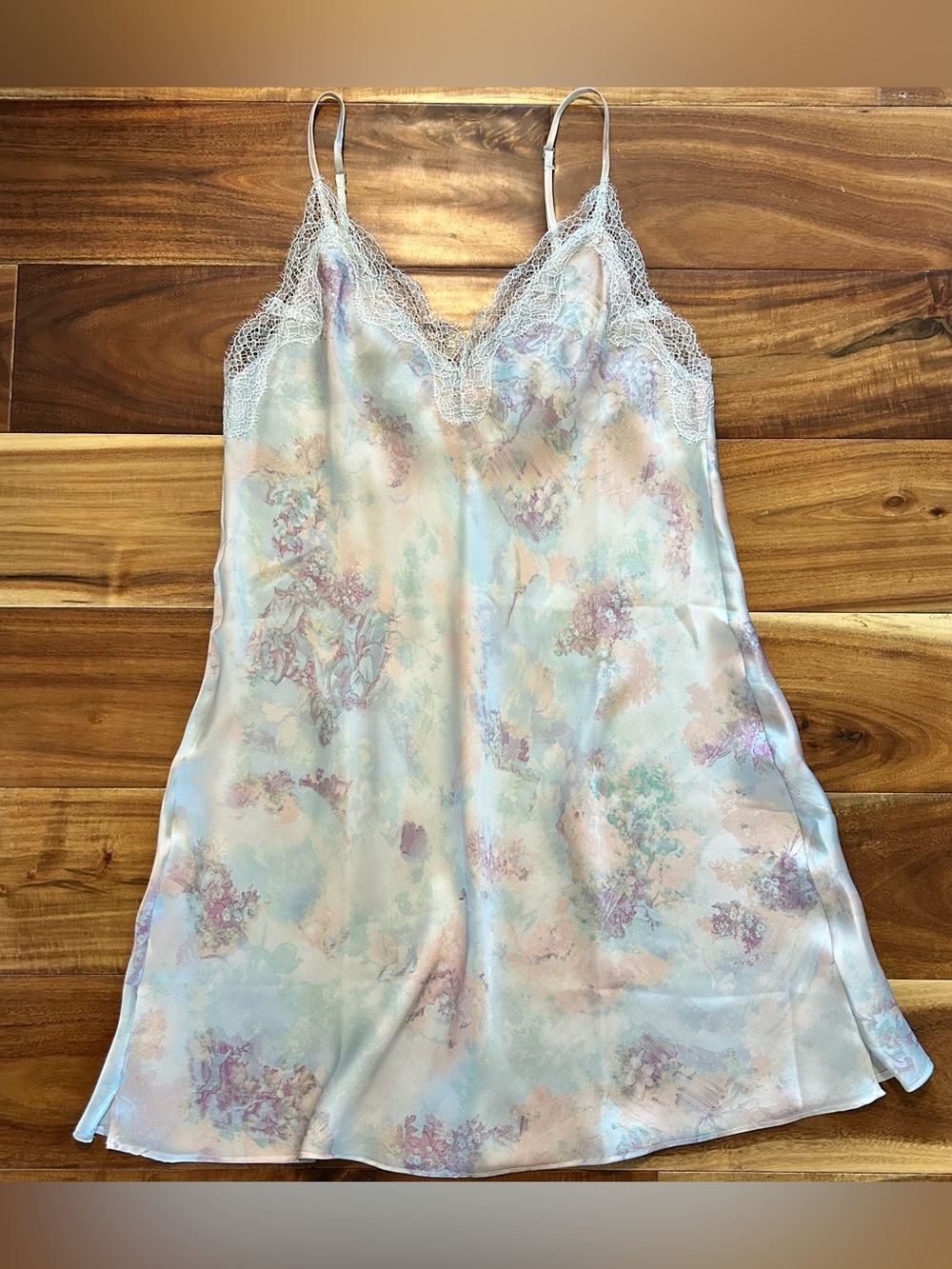 Victoria's Secret Pastel Floral Lace-Trim Satin Slip